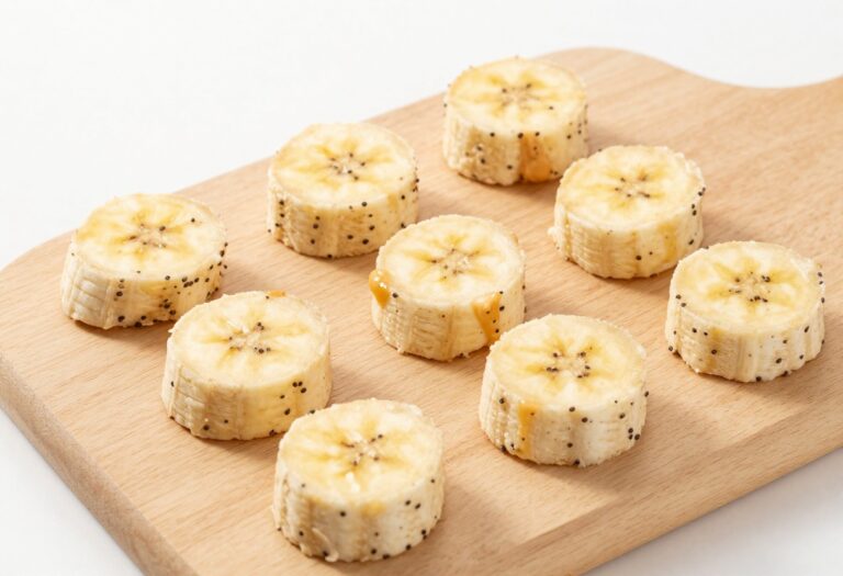 Homemade no-bake banana dog treats, a simple and nutritious snack for dogs, shown in a clean, natural setting.